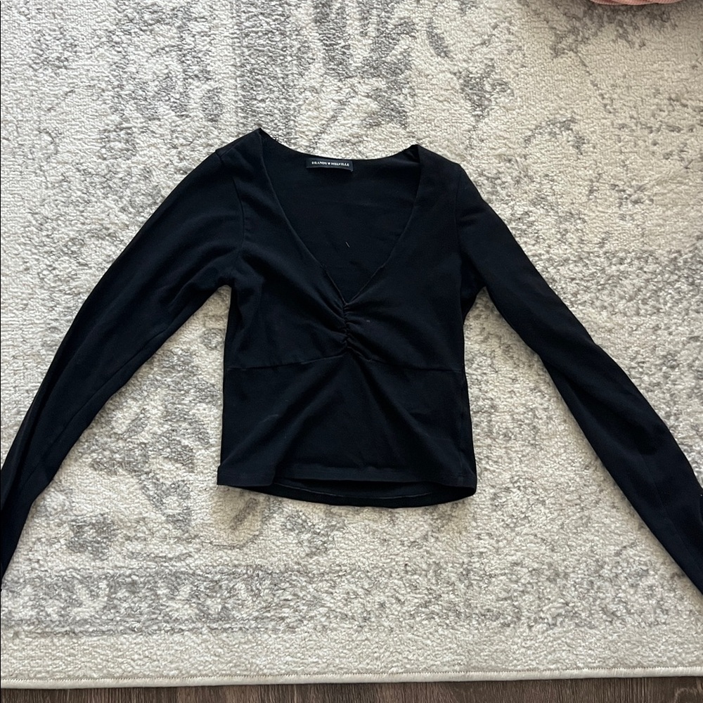 Brandy Melville Black Long Sleeve V-Neck Top